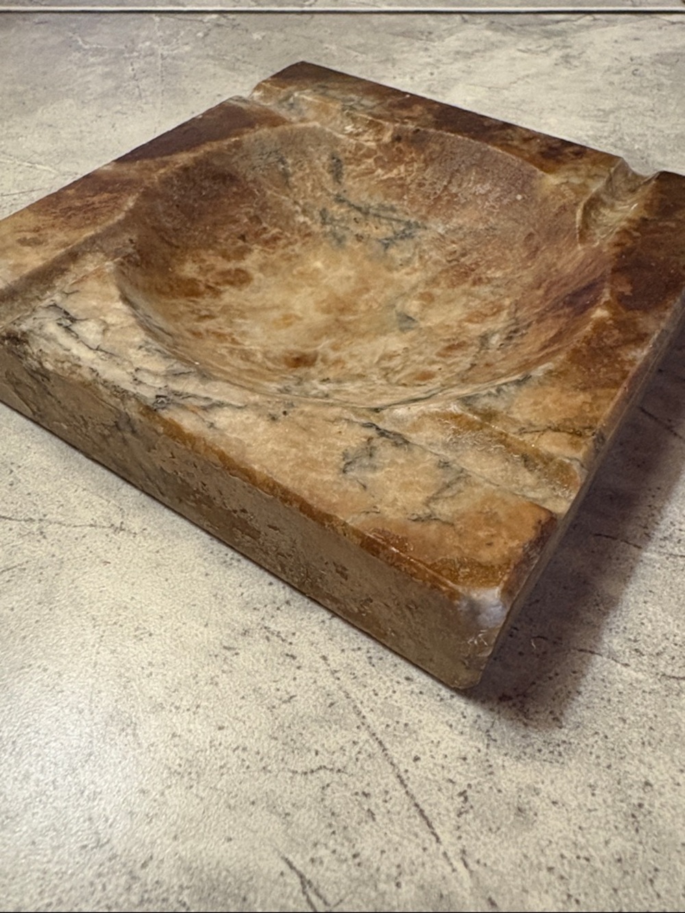 Hand-Carved Stone Ash Tray - Earthy Brown Marble Look Smoking Accessory - Picture 7 of 17